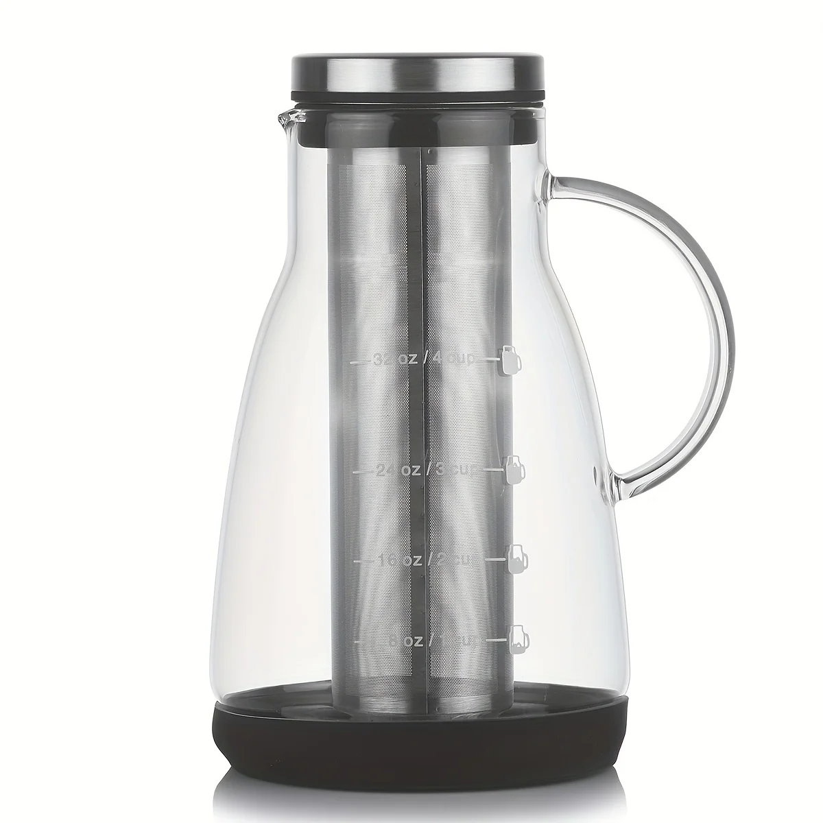 24oz Classic Glass Cold Brew Coffee Pitcher, Manual Pour-over Iced Coffee Maker, No-Electricity Glass Jug for Juice and Tea