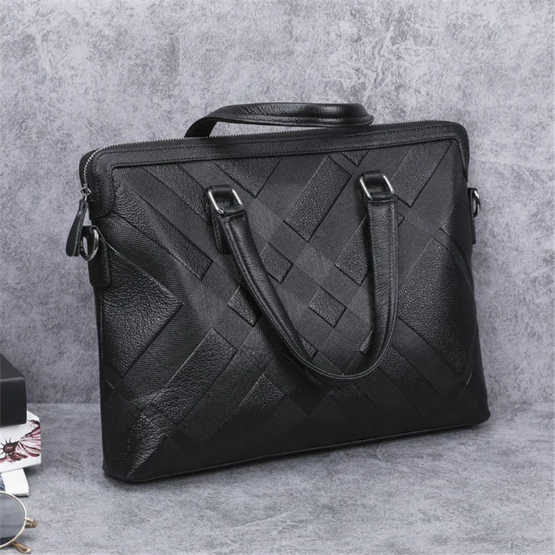 Luxury brand embossed pattern men's leather bag hand real cowhide briefcase fashion shoulder male work business s