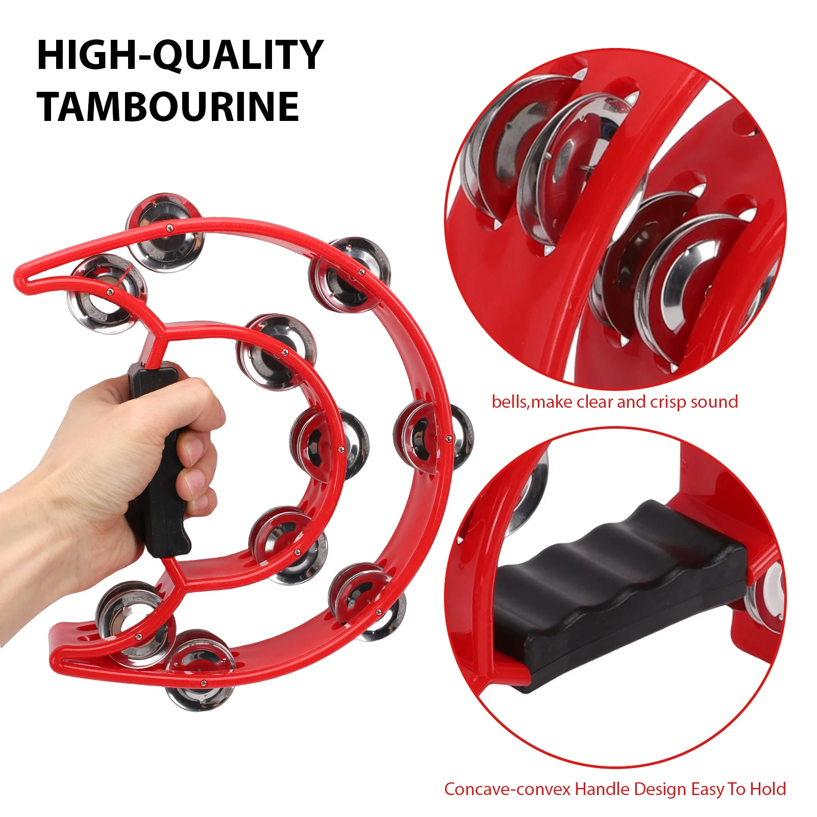 

8Pcs Red Percussion Set Tambourine Maracas Rhythm Sticks Egg Shaker for Party Music Education Classroom Performance