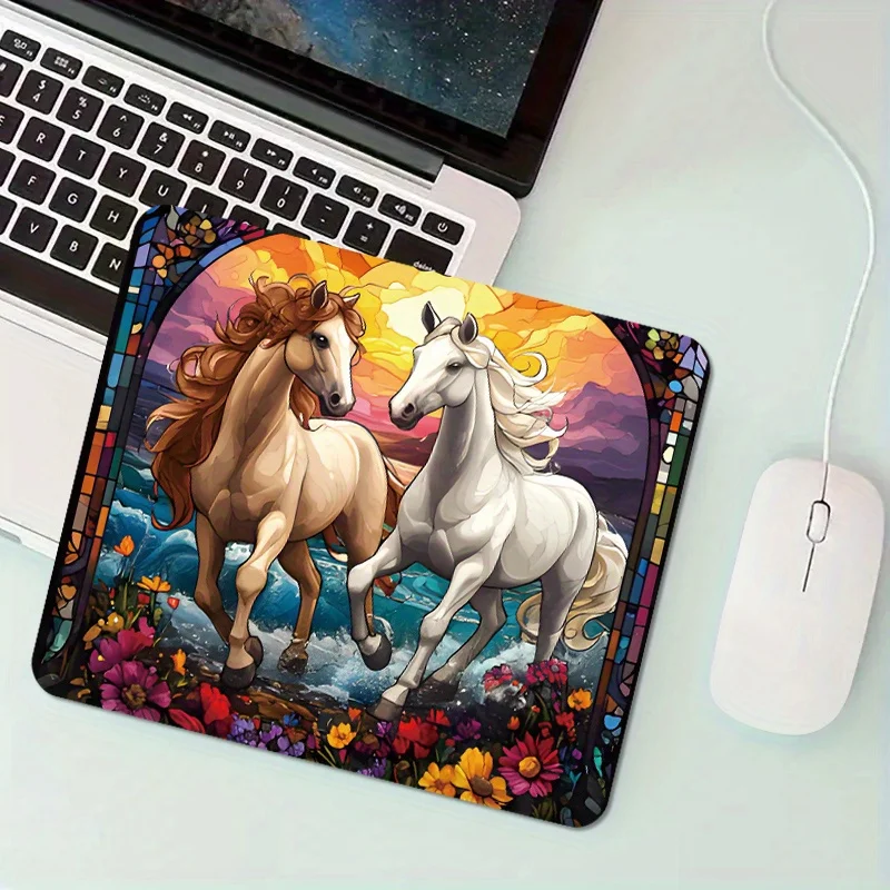 

Horse and flower design mouse pads, high-definition printed rubber, anti-slip, washable computer accessories, high quality