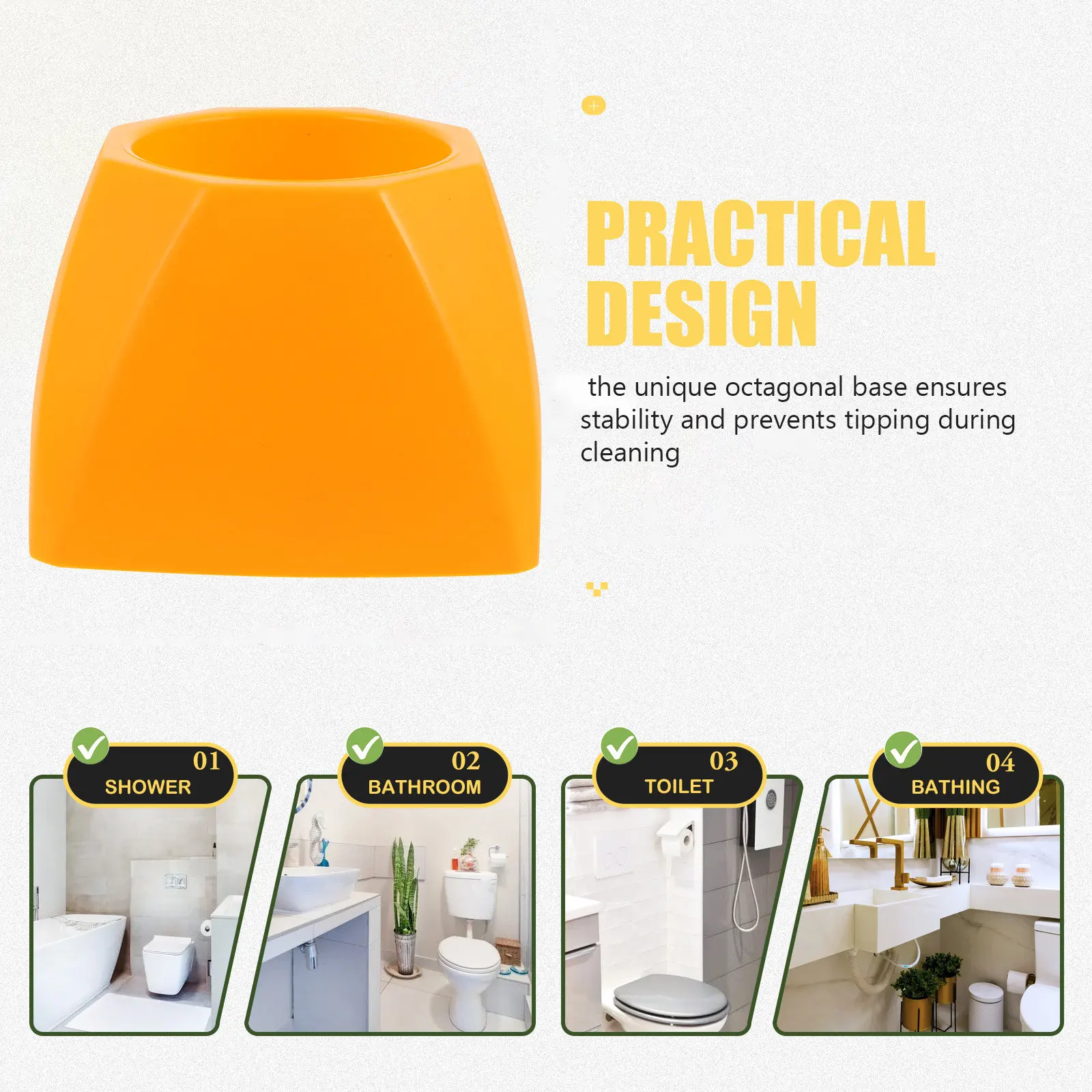 Decorative Bathroom Toilet Brush Holder Plastic Cup with Octagonal Stable Base Anti Water Pooling Toilet Bowl Brush Storage Rack