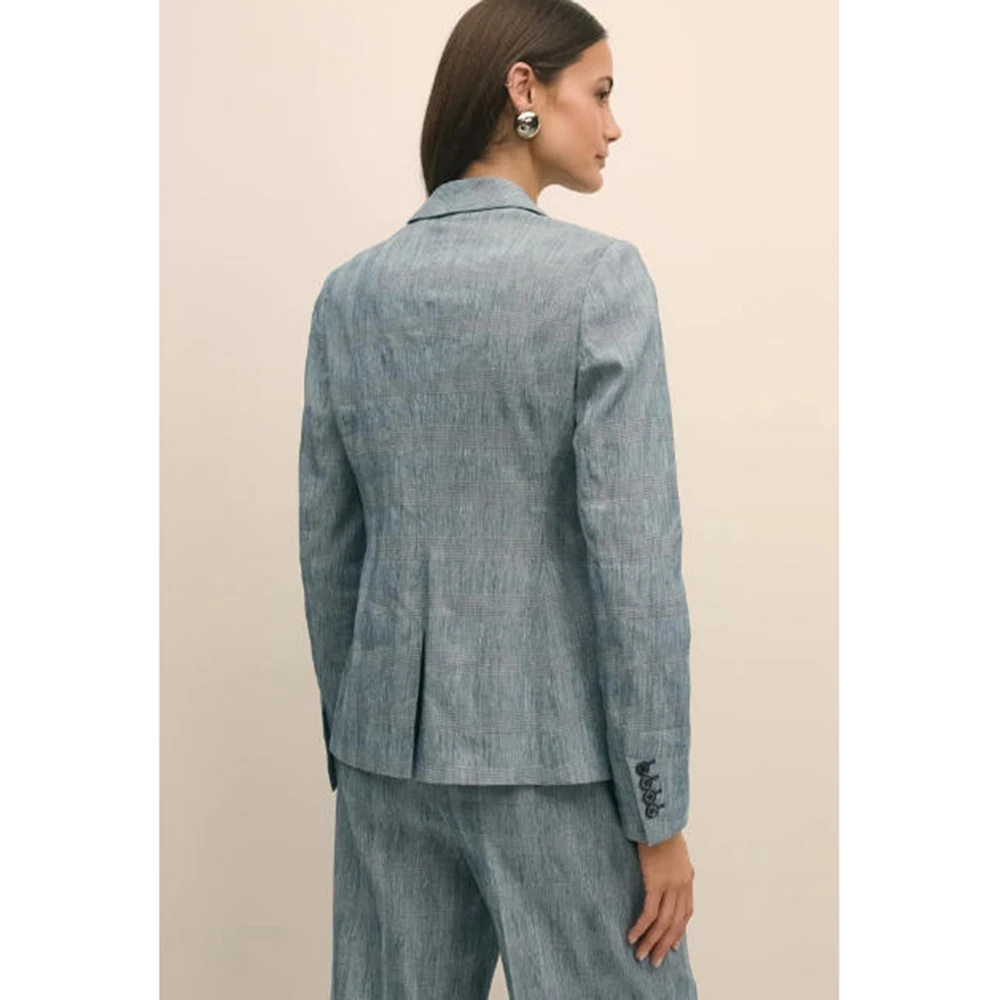 2025 Women Simple Light Grayish Blue Single-Button Suit 2 Piece Set Shawl Lapel Loose Daily Office Female Outfit(Jacket +Pant)