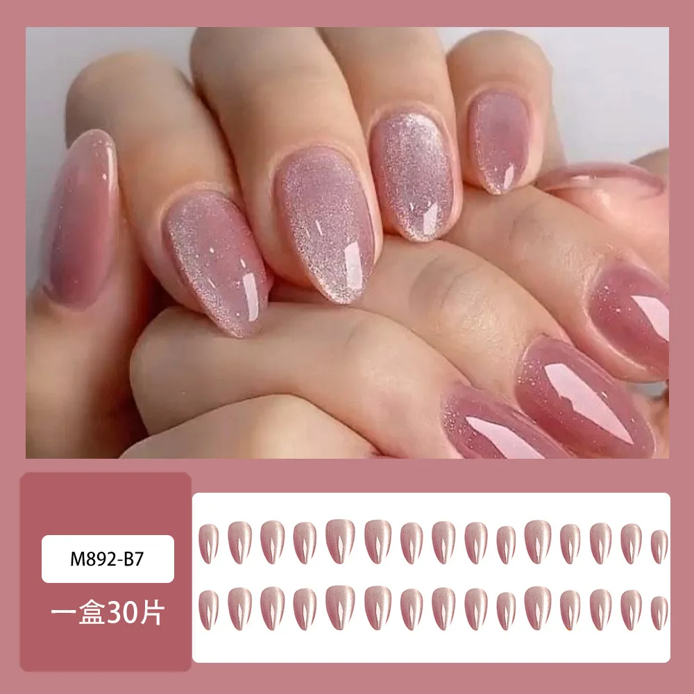 24 Stück rosa Mandel-Press-on-Nägel, einfache künstliche Nägel, tragbare Aufklebnägel, künstliche Nägel, Uñas Postizas Mujer, Накладные Ногти, 네일팁 – Detail 2
