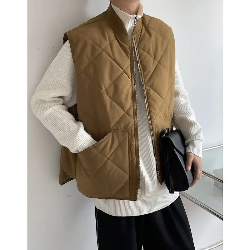 Autumn Winter KPOP Fashion Style Harajuku Slim Fit Padded Loose Casual All Match Vest Solid Zipper Sleeveless Warm Outerwear