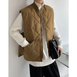 Colete sem mangas monocromático com zíper, colete solto e acolchoado, estilo Harajuku, slim fit, casaco casual e quente, moda KPOP, outono e inverno