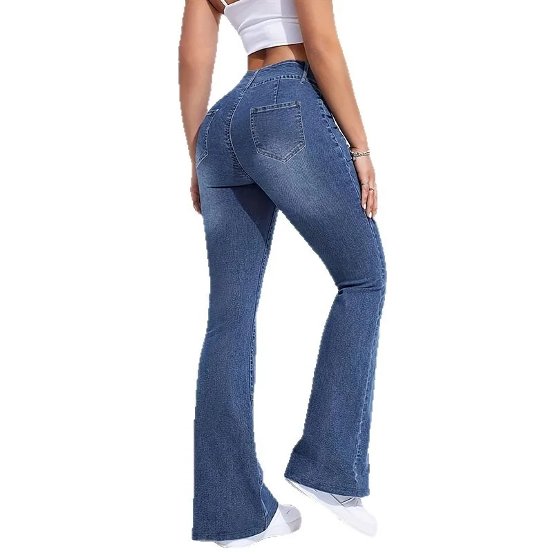 

y2k 2026 European & American Style Womens Faux Denim Pants Elegant Commuting Slim Fit Bootcut Trousers Ready Stock Fast Shipment
