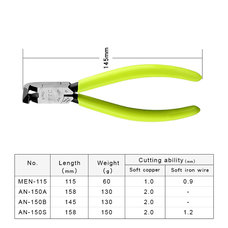 TSUNODA KING TTC Angled Edge Cutter Diagonal Cutting Pliers For Soft Wire Like Copper Electrican Tool  AN-150A|150B|MEN-115