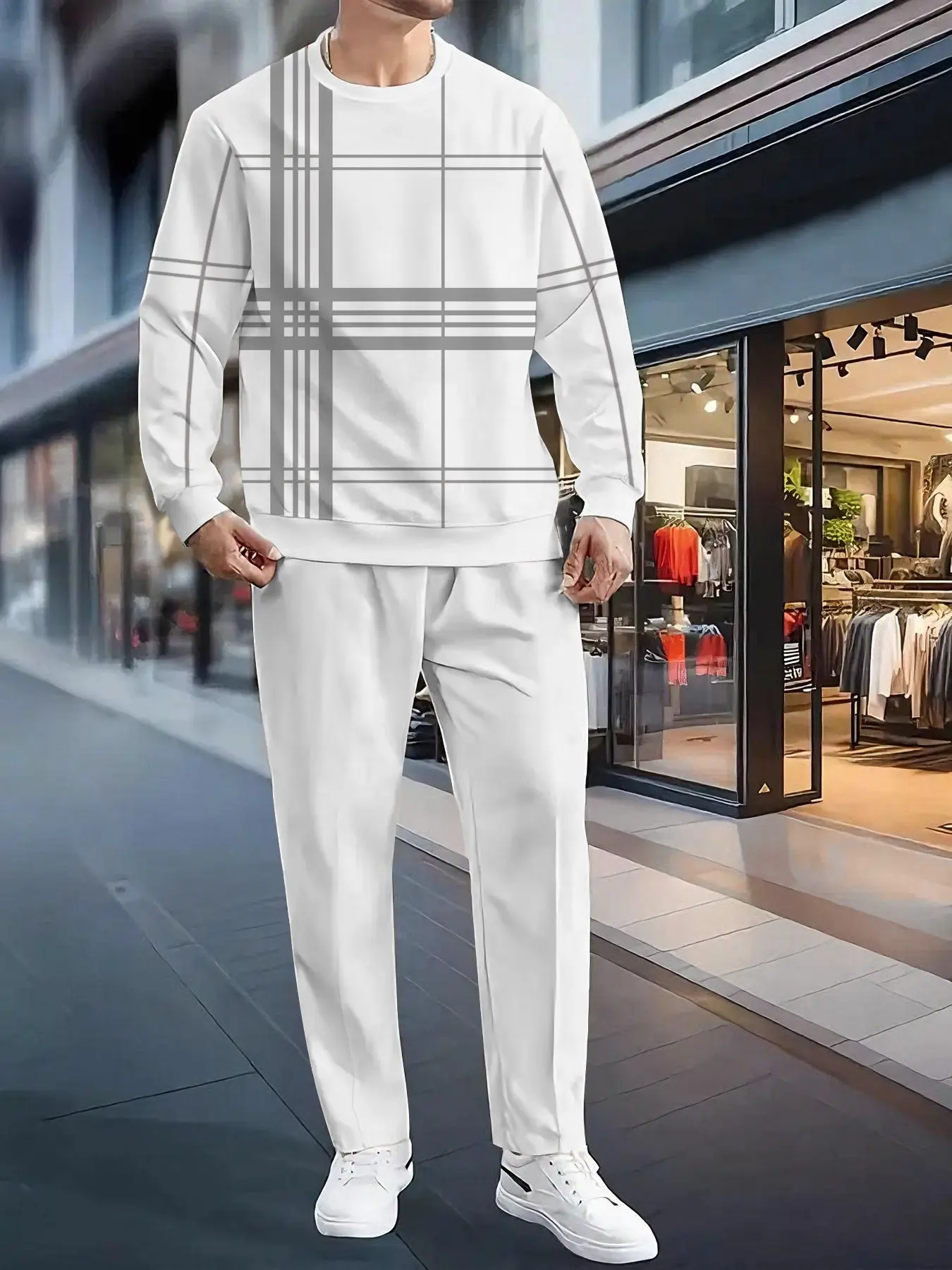 Ensemble 2 pièces, ensemble haut à manches longues et pantalon long de sport à la mode pour hommes européens et américains