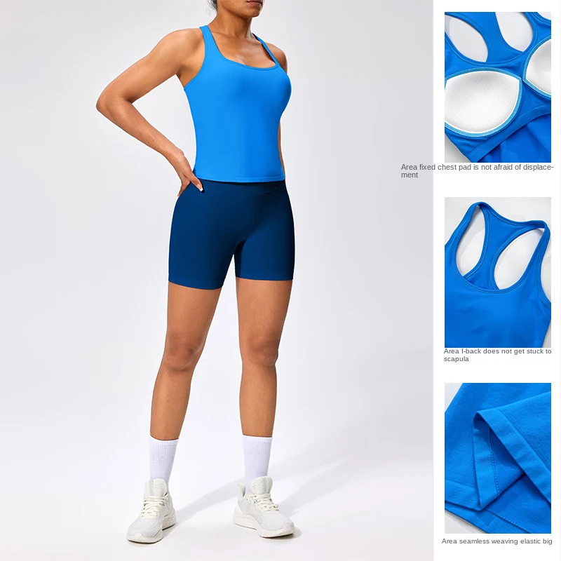 SHINBENE 2in1 Padded Scoop Neck Workout Gym Tank Tops Seamless Compression Racerback Vest Body Shaper Tank Top image 3
