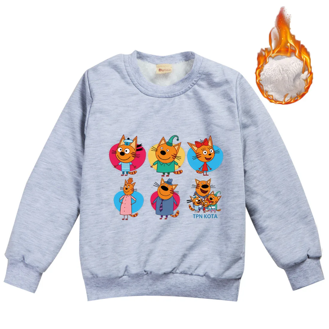 2023 Winter Russian TpnkoTa Three Kittens Costumer Kids Pullover Warm Fur Sweatshirt Baby Girls Velvet Outerwear Boys Clothes