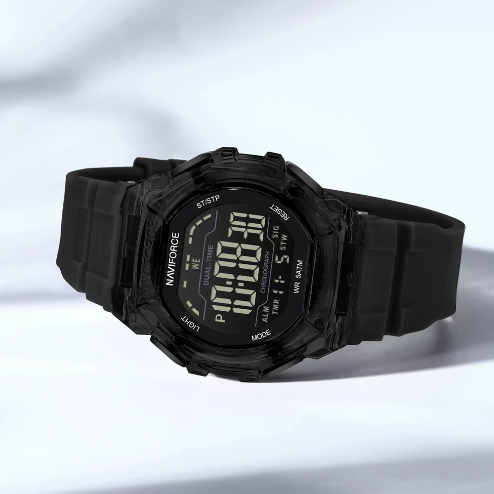 NAVIFORCE Multifunction Men LED Digital Watch Date Week Alarm Waterproof Outdoor Man Silicone Strap Electronic Watches view 4