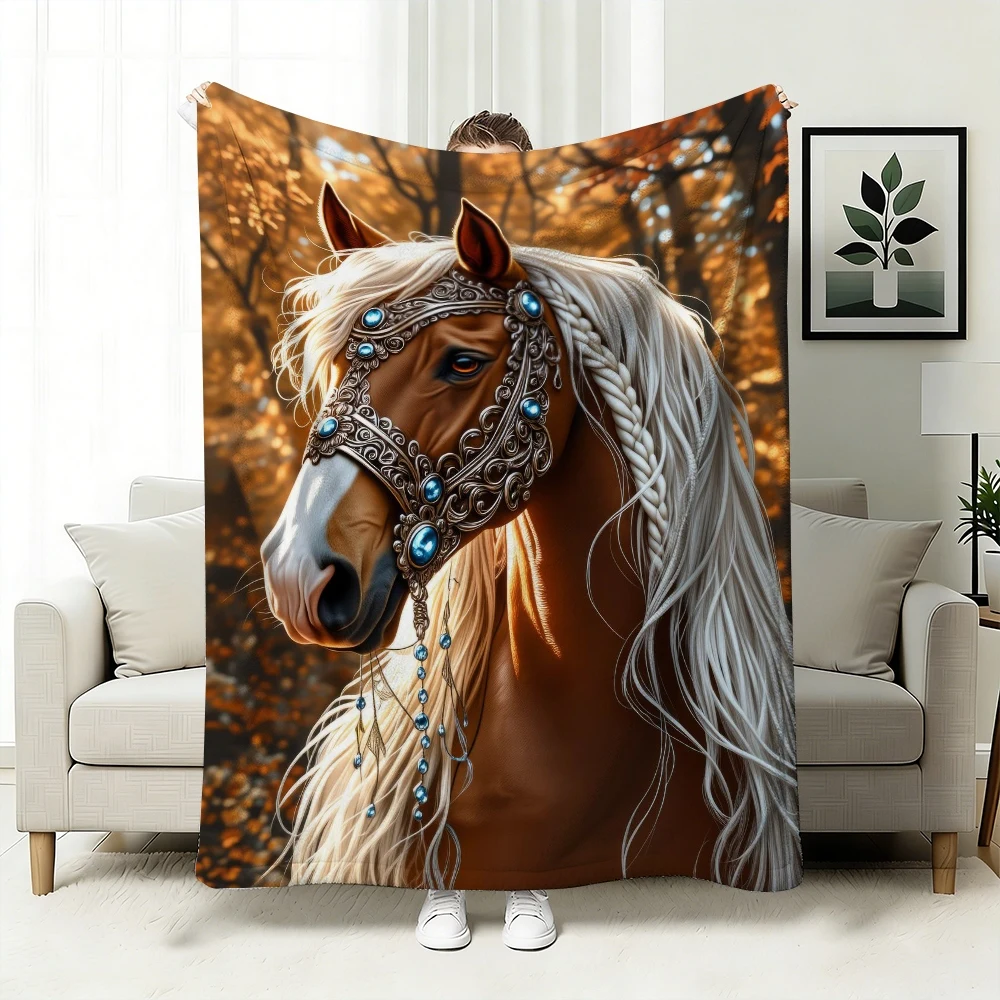 Horse Portrait Throw Blanket Living Room Decor Rustic Equestrian Art Gift for Couch Sofa Accent