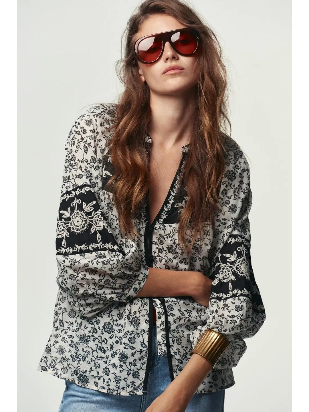 

Loose Long Sve Floral Print Faionable irt Ethnic Sle Casual Wear for Early Autumn Women's plus Size Inner Wear