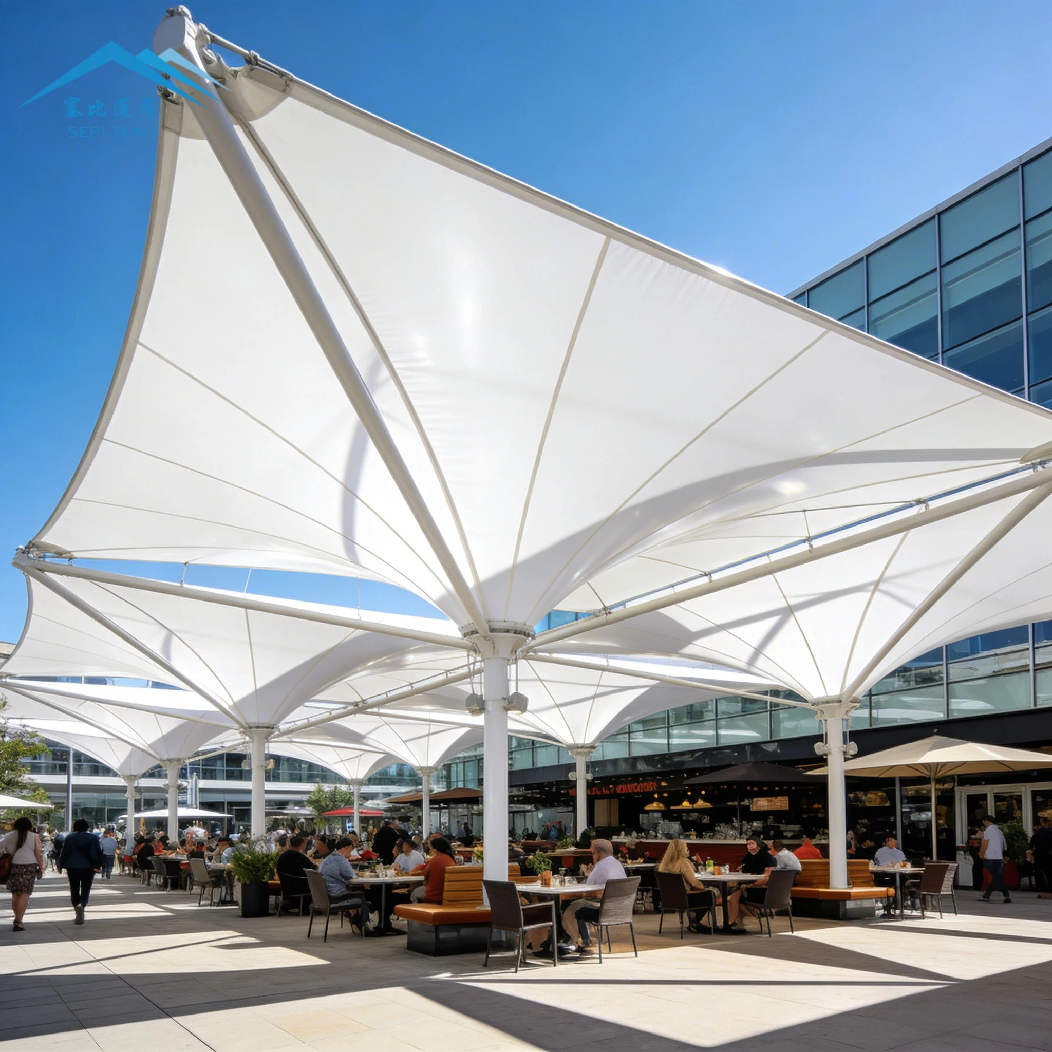 

Factory Custom Outdoor Waterproof Commercial Plaza Umbrella Shape Landscape Sun Shade Canopy PVDF Tensile Membrane Structure