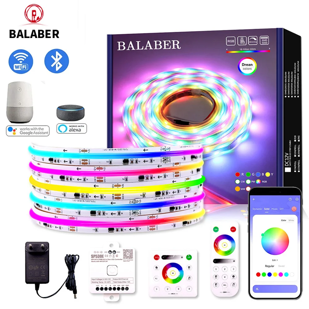 FCOB WS2811 Addressable RGB COB LED Strip 12v 24v  720LEDs/m SP530E 2.4GHz Bluetooth Controller & RC3/RB3 Remote 1m2m3m4m5m Sets