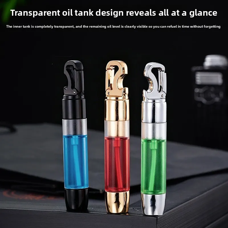 Mini Bottle Opener Lighter Transparent Oil Tank Visible Fuel Portable Keychain Fire Lighter for Men Daily Use Cool Pocket Gift