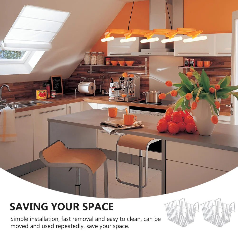 

2Pcs Punch-Free Hanging Storage Basket Stainless Steel Kitchen Bathroom Rack Practical Wall Hanging Shelf Organizer