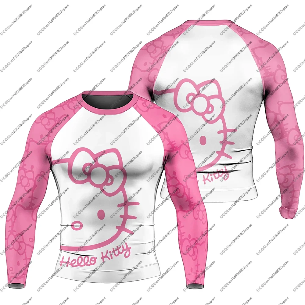 Novos homens crianças topo natal rash guard mangas compridas cosplay jiu-jitsu ginásio de fitness t camisa presente masculino casual esportes camiseta olá kitty
