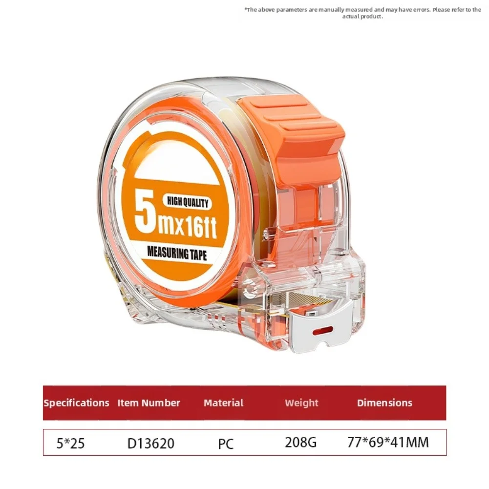 5M Metric and For imperial Dual Scale Steel Tape Measure with Reinforced Transparent PC Casing and Lock Button