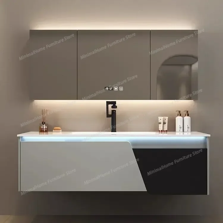 Furniture Luxury Slate Seamless Simple Ceramic Integrated Basin Hand Washbasin Bathroom Cabinet Combination Penetration Anal