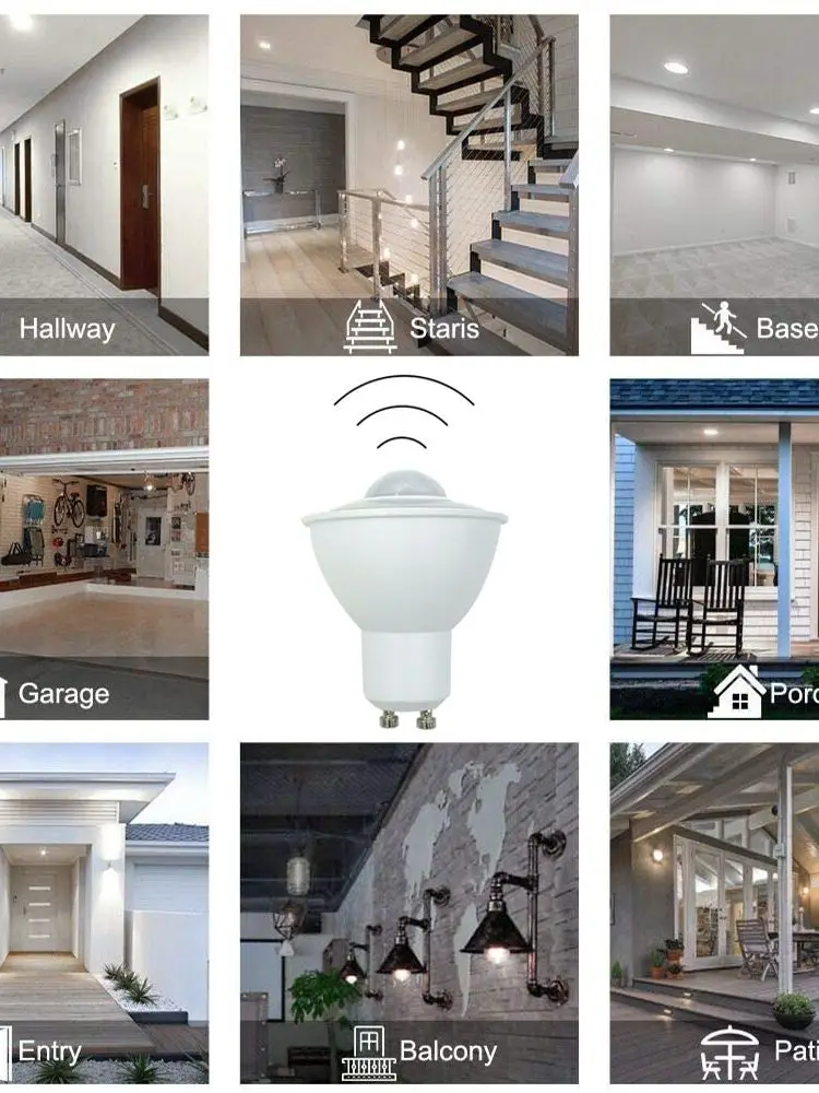 4-Piece Motion PIR Sensor LED GU10 Bulb 6W 85-265V AC Track Lighting Bulb Commercial Light Courtyard Road Light 50W Halogen Bulb