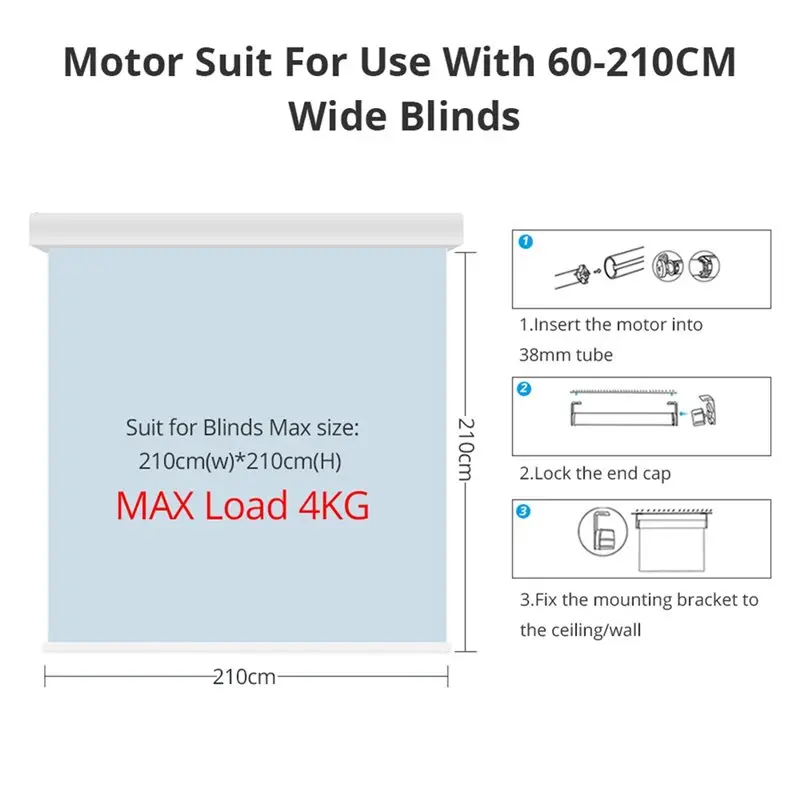AB33-For Alexa For Google Home Compatible Tuya Wifi Smart Roller Shade Blinds Motor Built-In Battery Works For 37/38Mm Tube