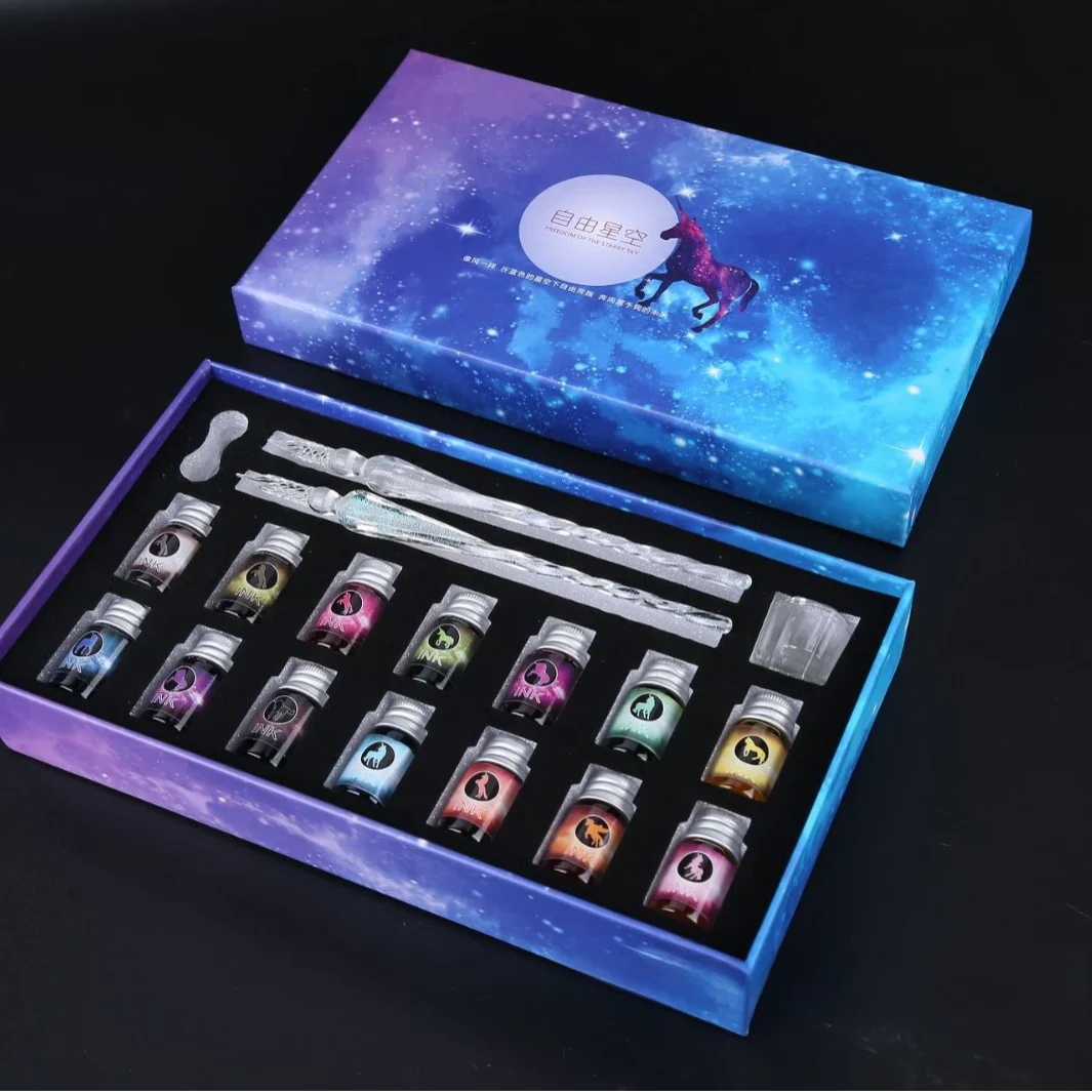 قلم السماء المرصعة بالنجوم الملون، قلم زجاجي، قلم غمس، أدوات مكتبية، هدية إبداعية، قلم توقيع، هدية