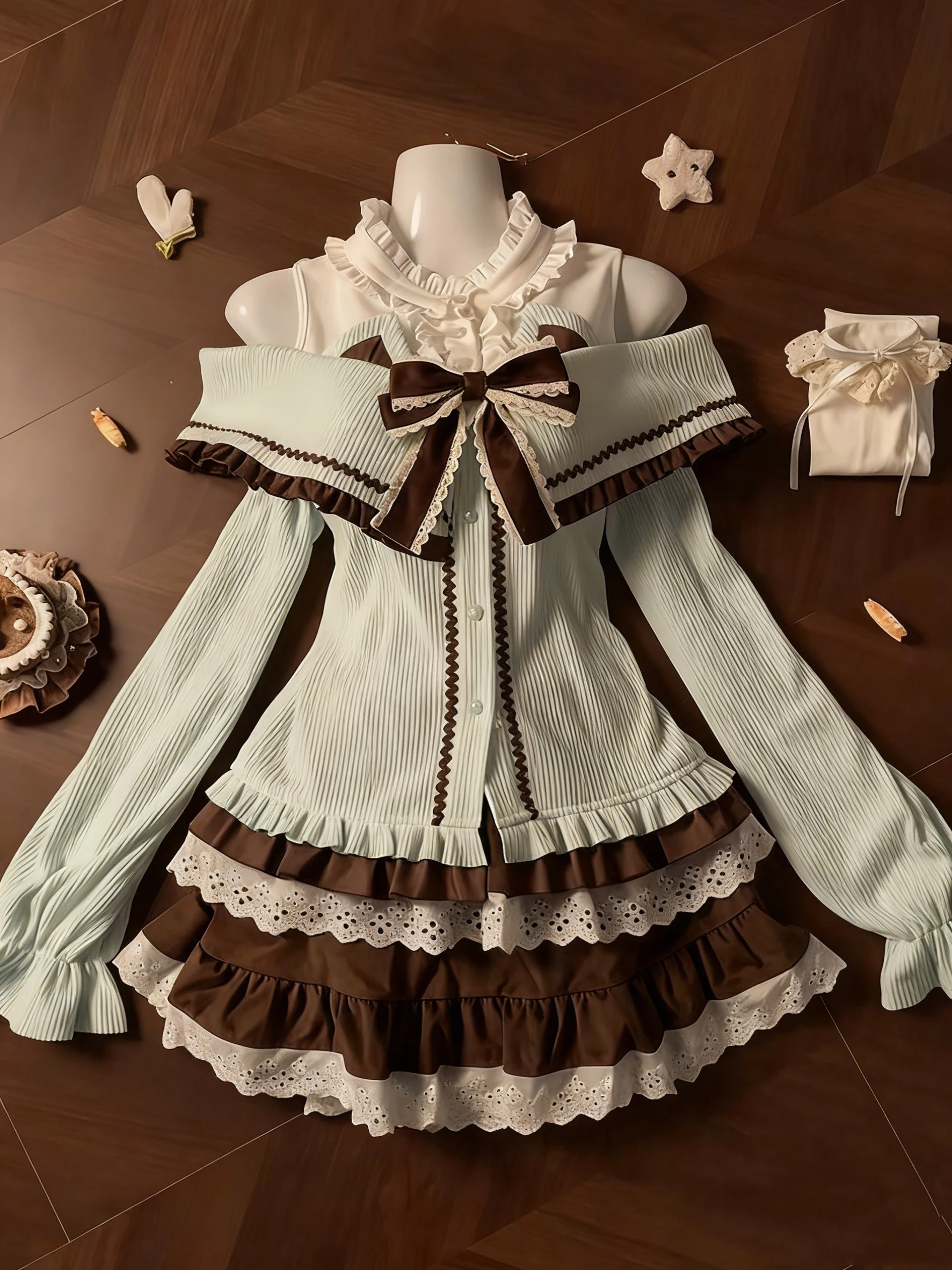 Japanse zoete jurken Y2k 2000s Kawaii Vintage 2-delige set Damesjurk Top + korte rok Boog Sexy Winter Lolita Mode Elegant