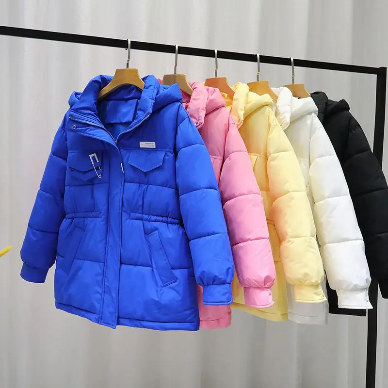 2023 New Women Down Cotton Coat Winter Jacket Female Mid Length Version Loose Outwear Thick Warm Parkas Hooded Outcoat
