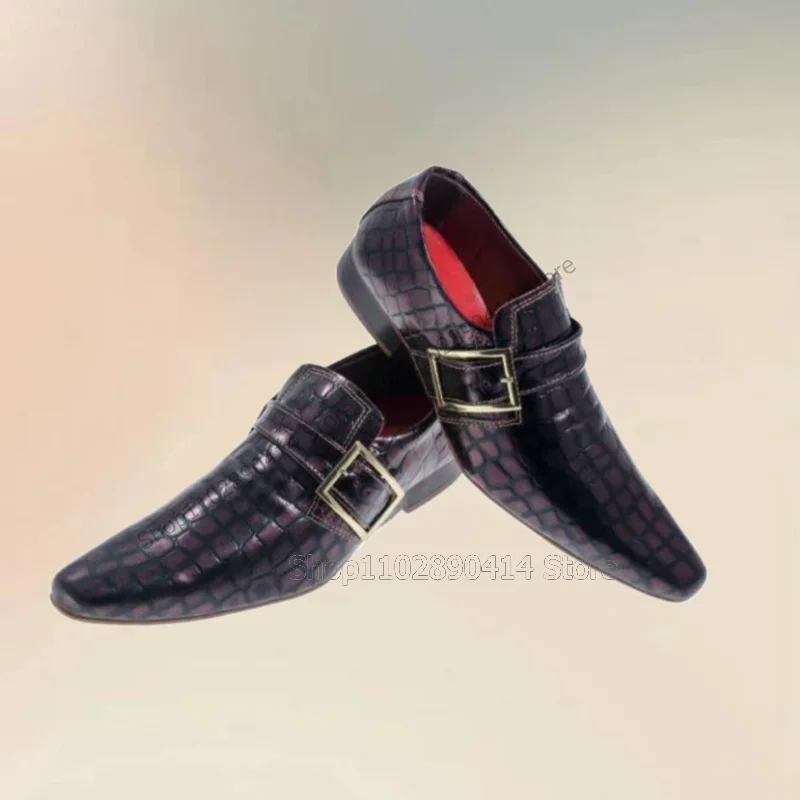 รองเท้าผู้ชายลายหนังจระเข้หัวเข็มขัดโลหะหลากสี รองเท้าแฟชั่นแบบสวม รองเท้าผู้ชายงานเลี้ยงหรูหรา รองเท้าลำลองผู้ชายทำมือ