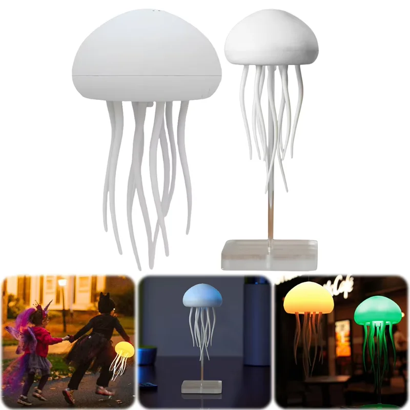 

3D Quallen Nachtlicht Quallen Nachttischlampe Sprachsteuerung Kreatives Schlaflicht mit rotierenden Tentakeln für Kinderzimmer