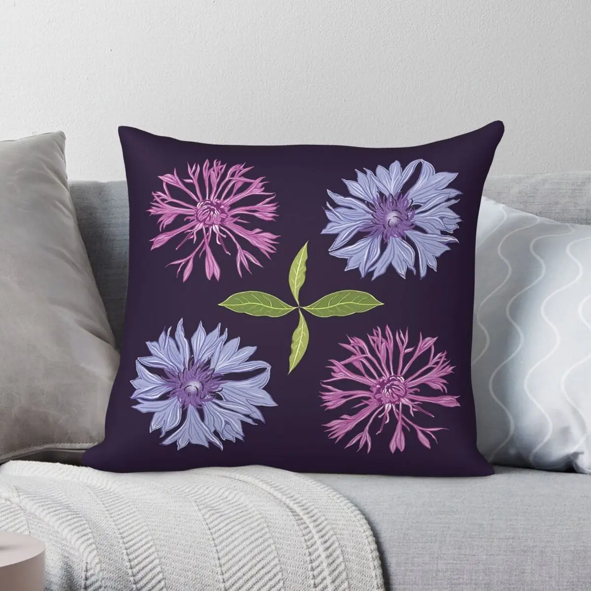 Cornflower Knapweed Wildflower Square Pillowcase Polyester Linen Velvet Creative Decorative Pillow Case Room Cushion Cover 18