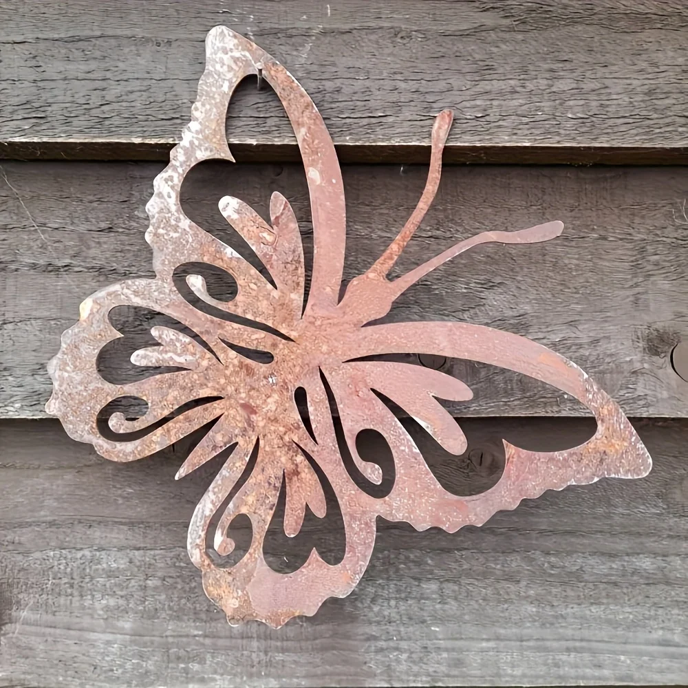 Rustic 3pcs Set of Natural Rust Metal Butterfly Decor, Iron Art Wall Sculpture for Indoor and Outdoor Use, Garden Butterfly
