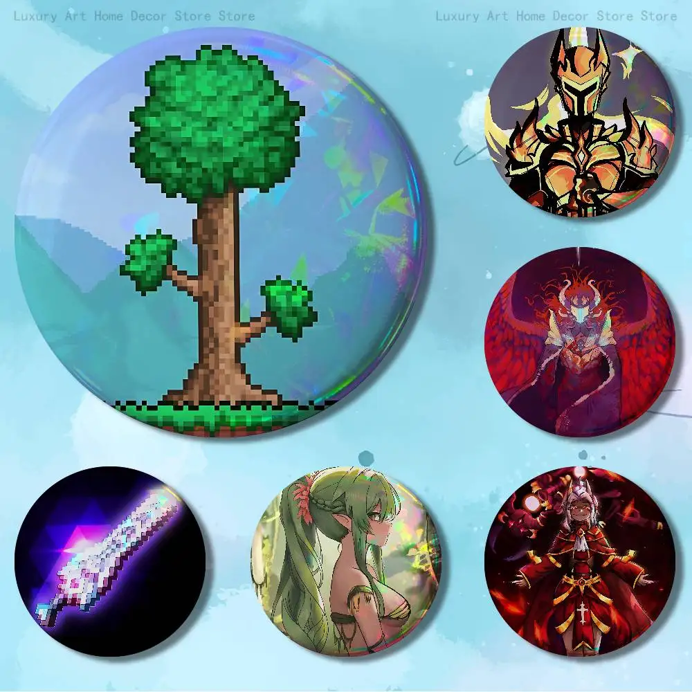 

Hot Game T-TerrariaS 58mm 44mm HD Print Brooch Badges Pretty Derby Round Display Brooches Lapel Pins
