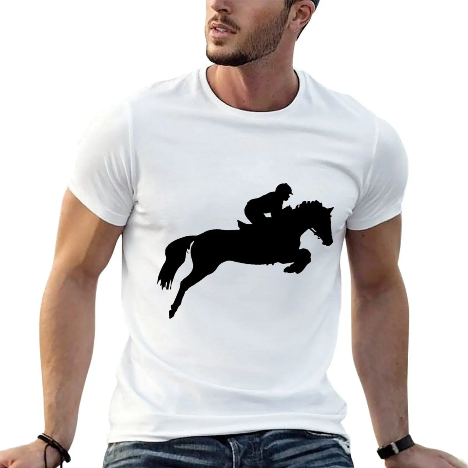 Horse Jumper Design in Black T-Shirt aesthetic clothes vintage clothes slim fit t shirts for men