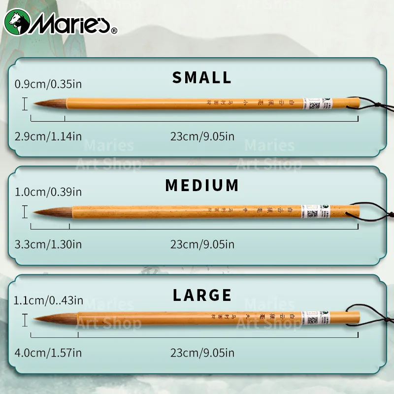 Marie's 3pcs Chinese Writing Brush Set,Wolf Hair Calligraphy & Painting Brush Ink Beushes Kit to Ink Painting,Oil,Gouache,Rocks