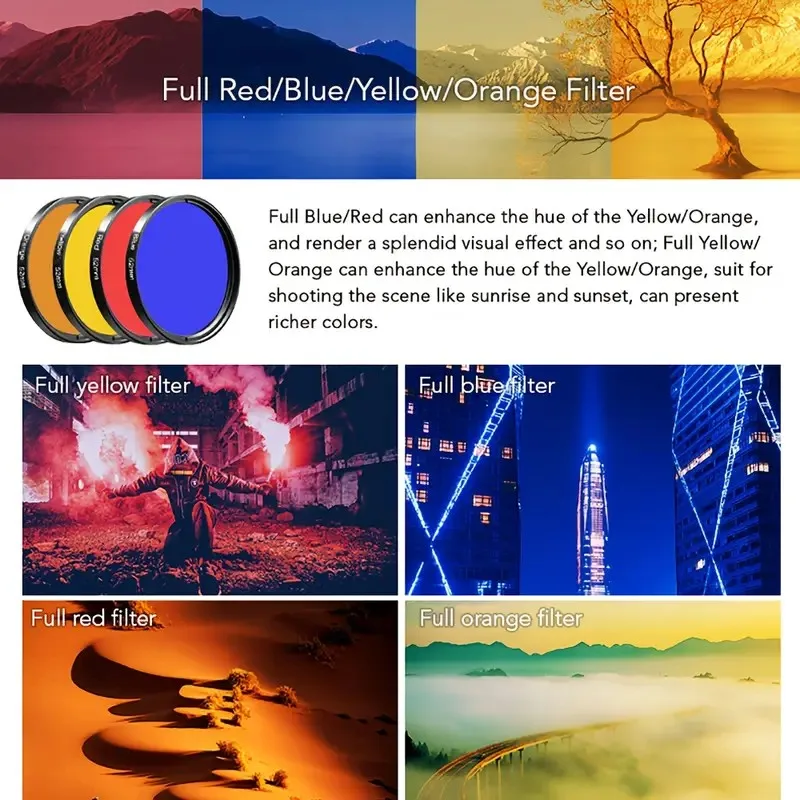 Kit de lentes de filtro 7 en 1, filtro UV totalmente azul y rojo de 52 mm/2,05 pulgadas + filtro CPL ND + Star adecuado para teléfonos móviles, cámaras, videos, Vlo