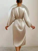 Women's Satin Robe Belted Elegant Solid Color Silky Comfort Bathrobe Loungewear - Image 2