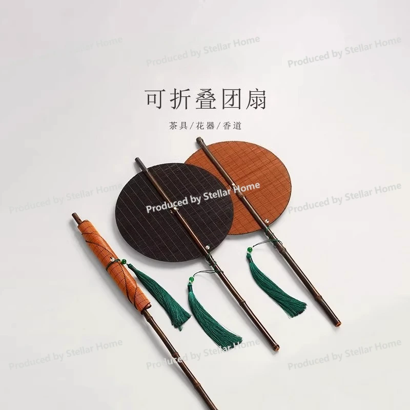 

Ancient Purple Bamboo Lacquer Bamboo Woven Waist Fan Long Handle Fringed Fan