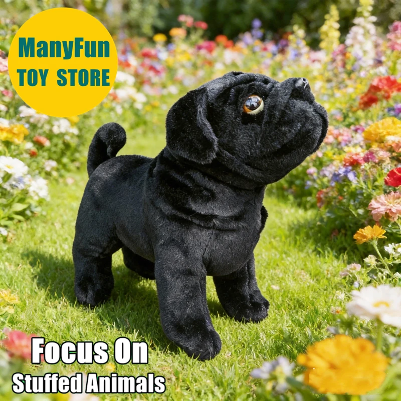 

Реалистичная плюшевая игрушка мопс черного цвета, имитация собаки мопс, мягкая игрушка-бульдог, кукла-симулятор, подарки