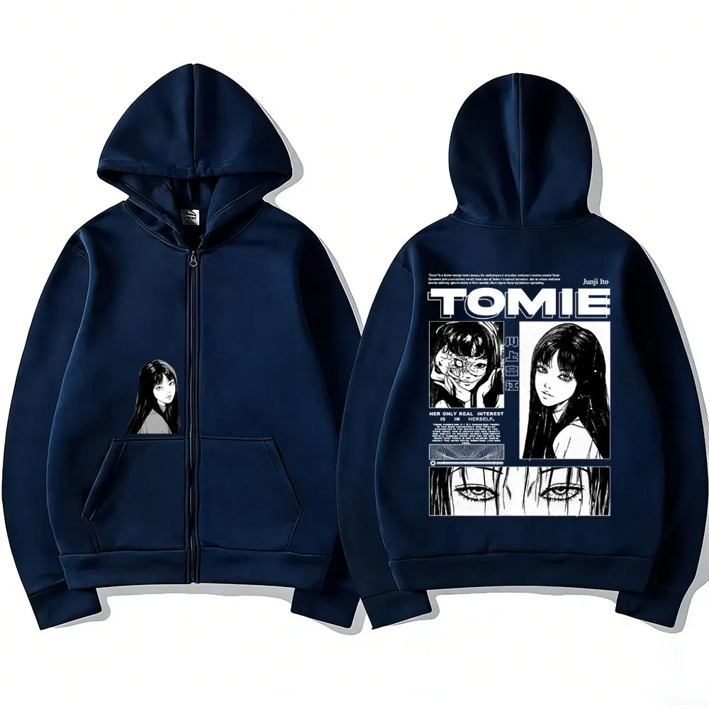 Anime Tomie Junji Ito Reißverschluss-Hoodie für Männer und Frauen, Fleece Manga Cosplay Zip-Up-Jacke, Unisex Horror Gothic Harajuku Zip-Up-Sweatshirt – Detail 3