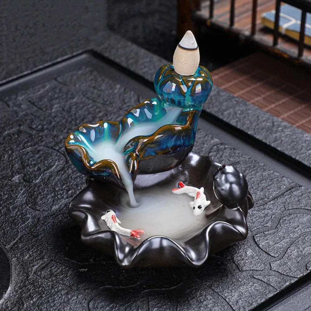 

Mini Backflow Stick Incense Burner Lucky Fish Lotus Shape Incense Stick Holder Decorative Lotus Incense Burner Gift