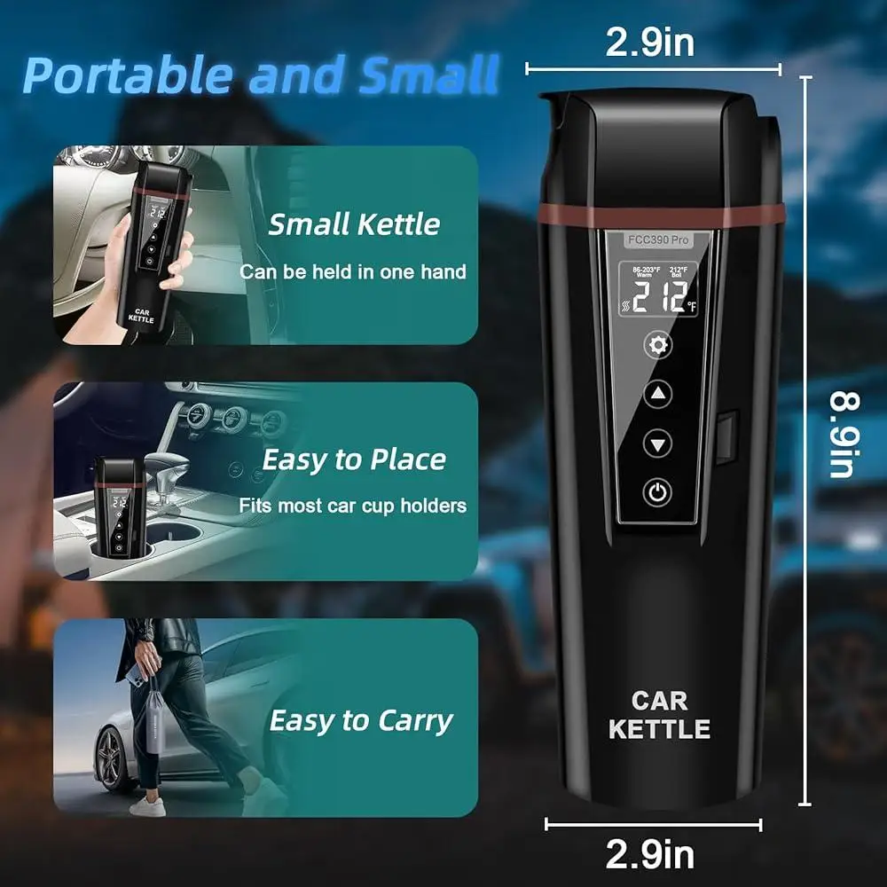 12V 24V Portable Electric Kettle Water Boiler Car Travel Mug Multiple Temperature Control Digital Display Safe Heating Cup