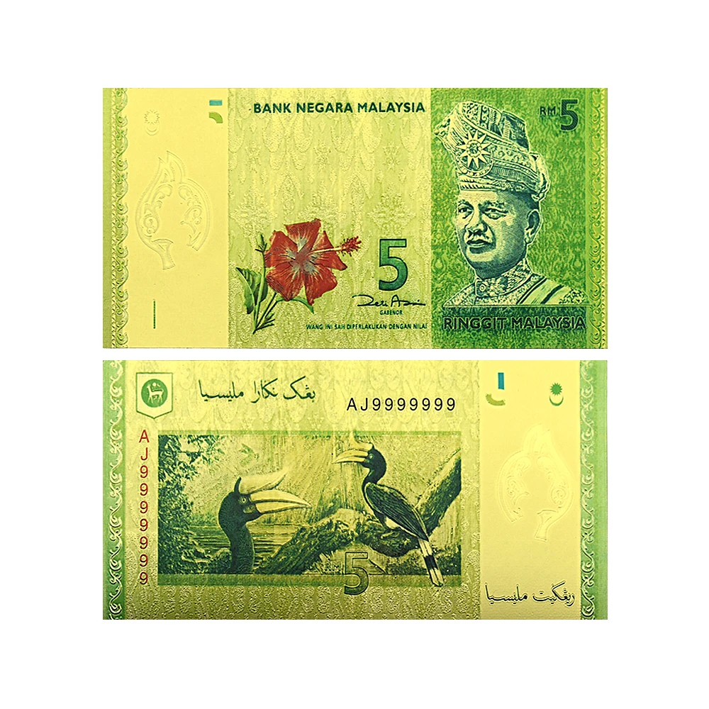 Malaysian Ringgit 1/5/10/20/50/100 RMG Gold Foil Banknote Home Decoration Plastic Money Craft Collection Business Gift