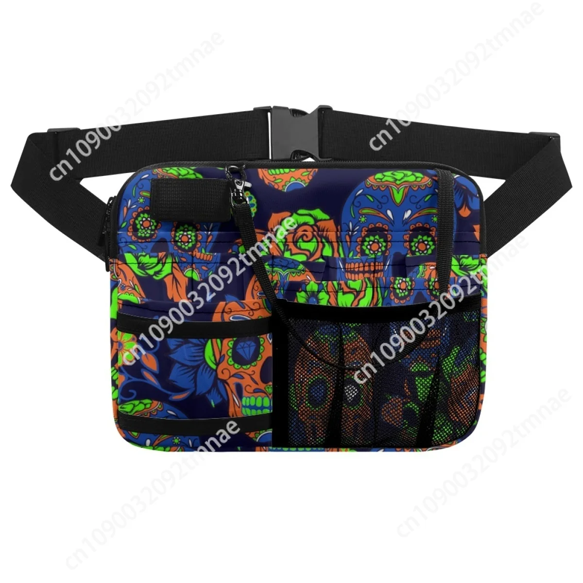 Riñonera personalizada de Halloween para mujer, bolso de cintura informal, organizador, soporte para herramientas médicas, calavera de azúcar, estilo de terror, Diseñador