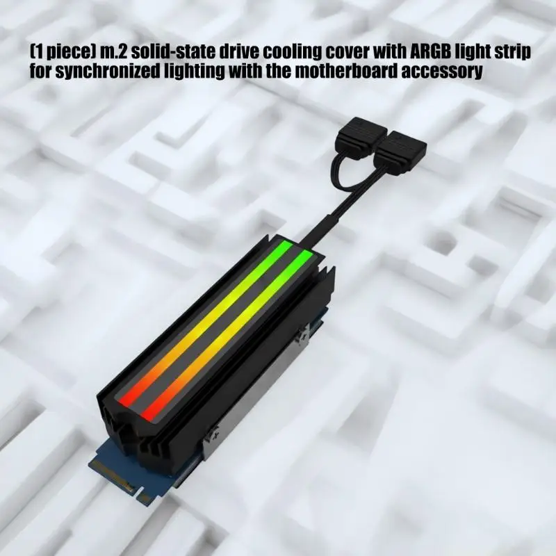 Storage Cooling M.2 SSD Heatsink with ARGB Lighting, Metal Desktop Build Accessory for Gaming and Workstations, 74X24X18Mm