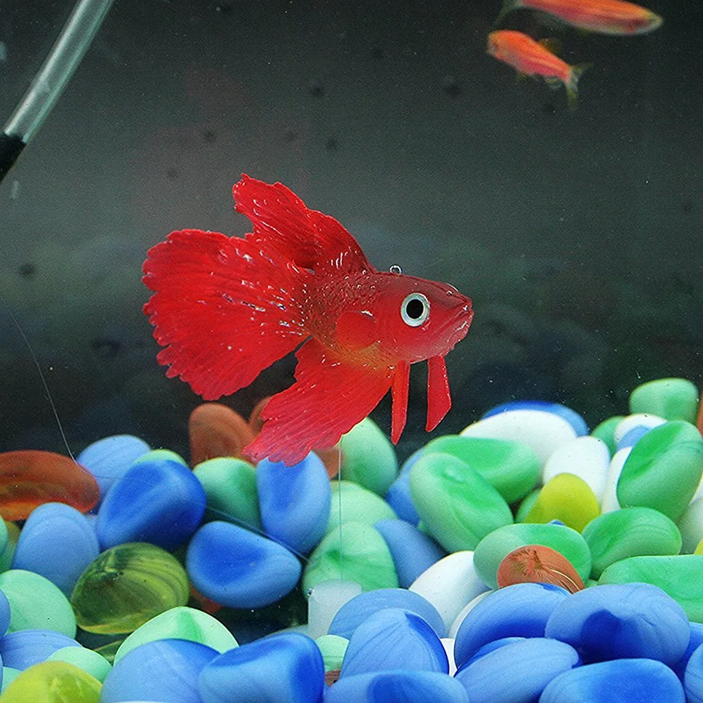 

Glowing Betta Aquarium Decor Red Silicone Artificial Fish Tank Ornament Lifelike Floating Decoration For Pets