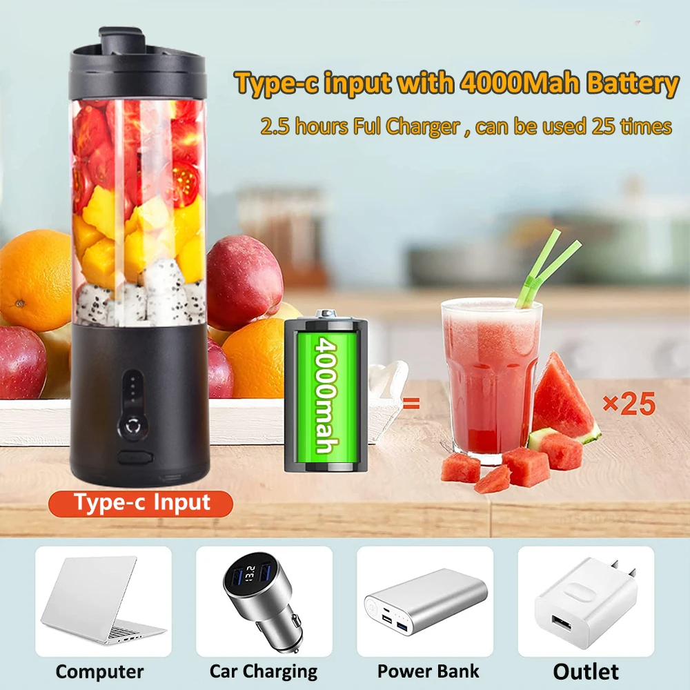 Portable Bottle Blender Electric Fresh Juice Blender Mini Fruit Juicer Blender Rechargeable Smoothie Mixer Juice Making Machine