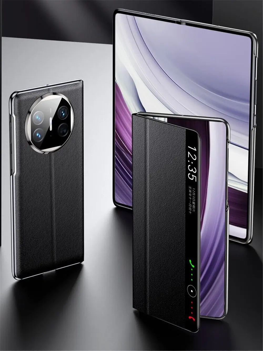 Funda con tapa magnética de cuero genuino para Huawei Mate X5/X3, cubierta con soporte para ventana inteligente