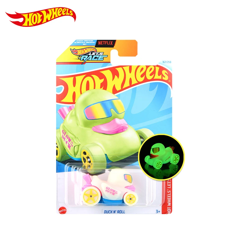 Hot Wheels Duck n\'roll-modelo de coche de juguete para niños, edición luminosa, Let\'s Race 167, regalo C4982, 1/64, 2024J